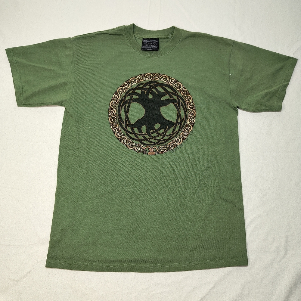 VINTAGE 1990 Keltic Designs Jen Delyth‎ Tree Of Life T-Shirt Size Medium Green